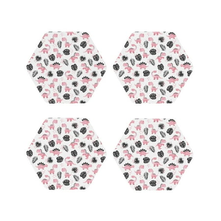 

Leather Coasters with Heat-resistant for Drinks Cute Pink dinosaur -标题2 Hexagon