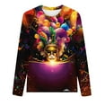 thumbnail image 4 of TrendVibe365 Mardi Gras Plus Size Long Sleeve Tops for Women Plus Size Round Neck Polyester Casual Mask Printed Mardi Gras Celebrations Blouse Tops for Mardi Gras Event Purple 2XL, 4 of 4