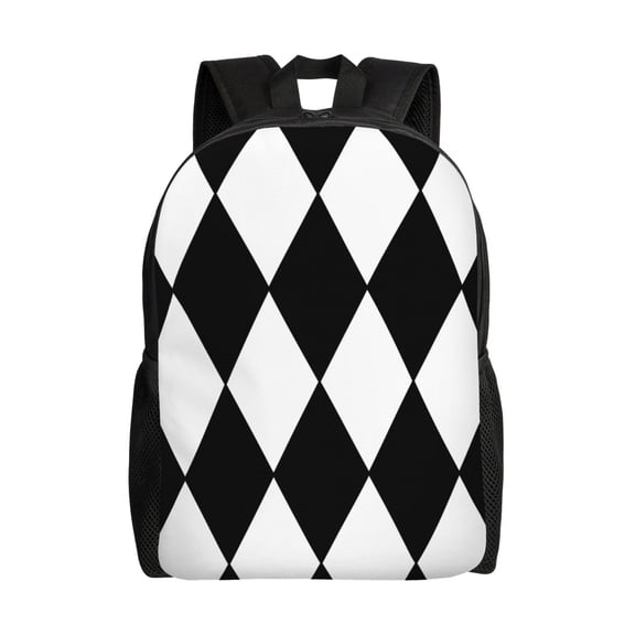 Women Men Harlequin Pattern Black And White Backpack Lightweight Rucksack Casual Daypack For Laptop Trave