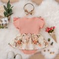 thumbnail image 2 of GRNSHTS Newborn Infant Baby Girl Floral Bow Romper Short Sleeve Ribbed Bodysuit Ruffle Tutu Skirt Set Headband Summer Clothing (Pink,3-6 Months), 2 of 8