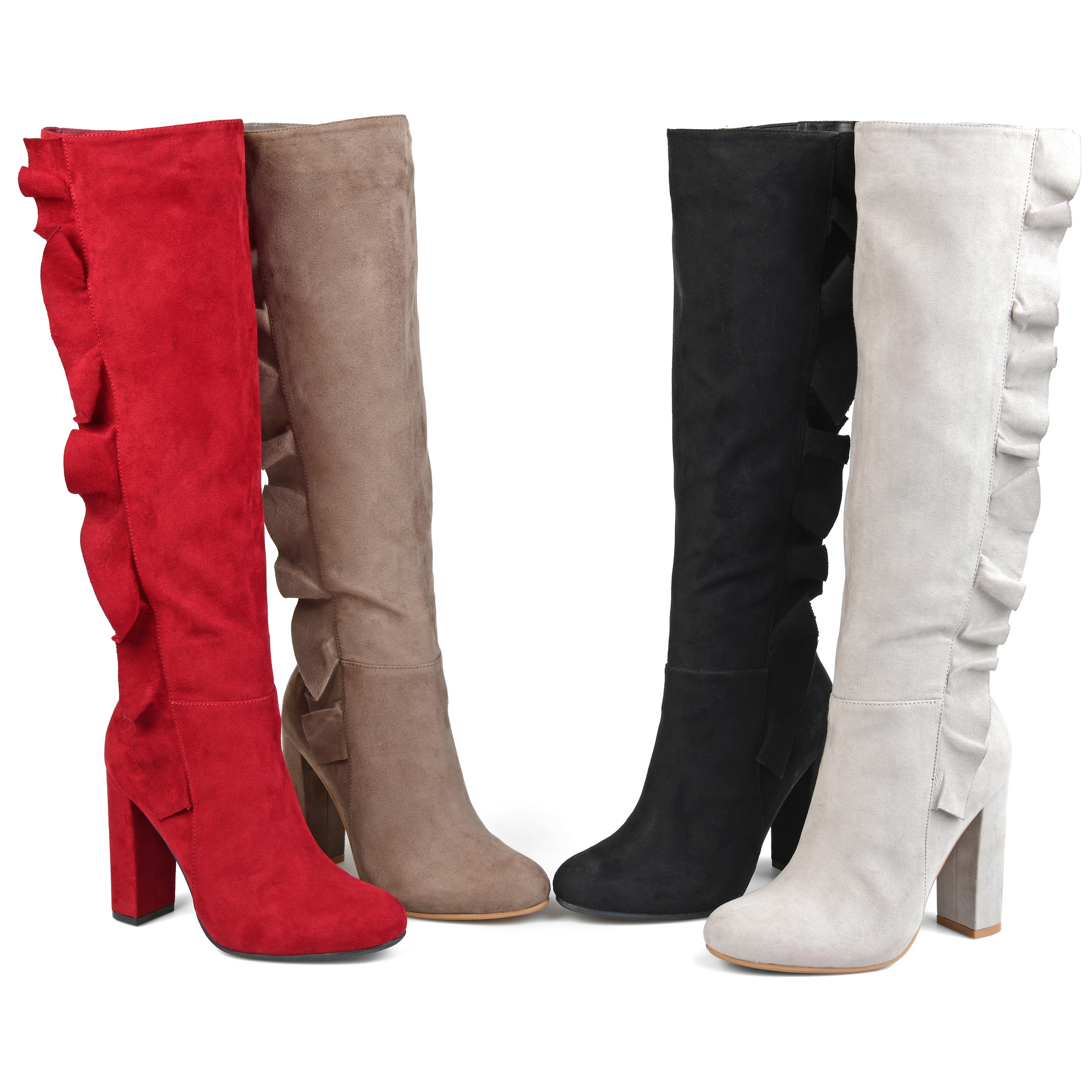 Womens Extra Wide Calf Knee-high Ruffle Boot