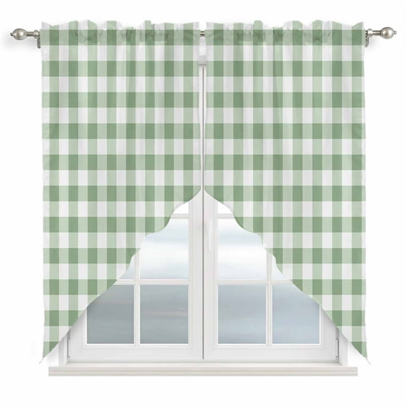 Sage Green Buffalo Plaid Kitchen Window Curtains, Swag Curtains Valance for Bedroom Living Room Bathroom, Green White Checkered Farmhouse Rod Pocket Window Curtain Block Drapes 2 Panels 36"x36"