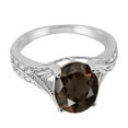 thumbnail image 2 of Mauli Jewels Rings for Women 2.46 Carat Oval Cut Smokey Quartz and Diamond Antique Ring Prong 10K White Gold, 2 of 6