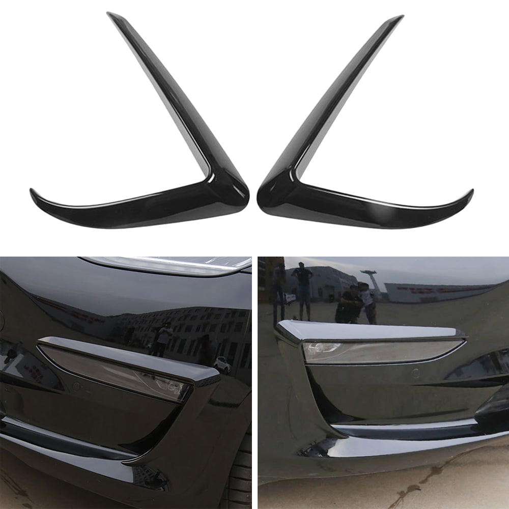 Gloss Black Qiilu Front Foglight Eyebrow Eyelids Cover Trim Self-Adhesive Car Accessories Fit for Tesla Model 3