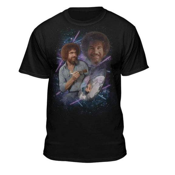 Teelocity Bob Ross 80s Photo Black Short Sleeve Graphic Tee