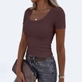 thumbnail image 5 of Scoop Neck Tops for Women 2026 Cute Summer Soft Ribbed Short Sleeve Tops Casual Fitted Cropped T Shirts Basic Tees Brown XL, 5 of 8