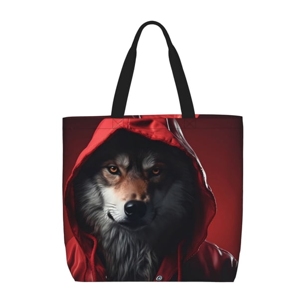 Balery Mysterious Hooded Wolf Bolsa de Mano para Mujeres con Cremallera, Bolsa de Gimnasio con Compartimentos, Bolsa para Laptop, Bolsa para Trabajo