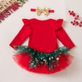 thumbnail image 6 of ZHOGXU Baby Girls Christmas Outfit Long Sleeve Candy Printed Top Bow Star Mesh Tutu Skirt Headband 3PCS Set For Kids,Red,12-18 Months, 6 of 9
