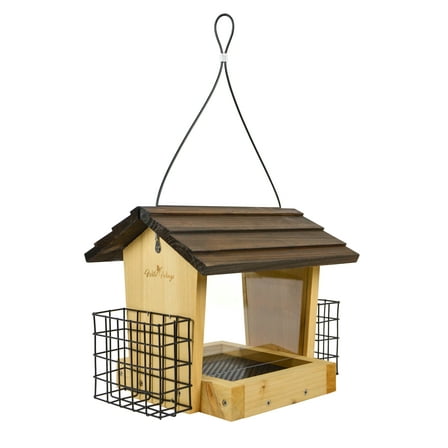 Wild Wings Cedar Hopper Feeder w/Suet 3QT 2 Cakes, Brown