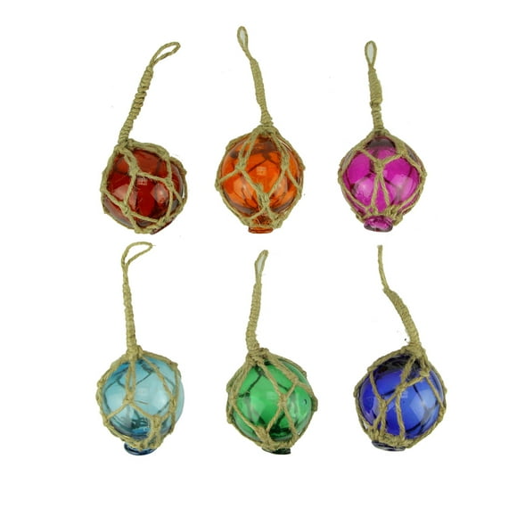 Colorful Mini Glass Fishing Float Nautical Ornaments Set of 6