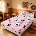 thumbnail image 3 of Homewish Girly Bow Skull Bed Sheets for Girls, Halloween Floral Star Full Size Sheets, Pink Black White, 4-Piece (1 Flat Sheet, 1 Fitted Sheet and 2 Pillowcases), 3 of 5