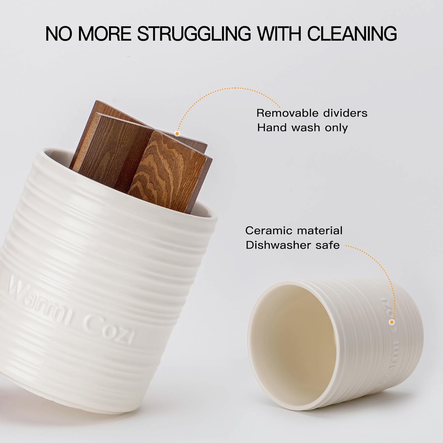 FUN ELEMENTS Utensil Holder, 7.1Inch 4 Compartment Utensil Crock,Ceramic Cooking Utensil Spoon/Spatula Holder for Countertop, Kitchen Decor and Accessories for counte(Beige)