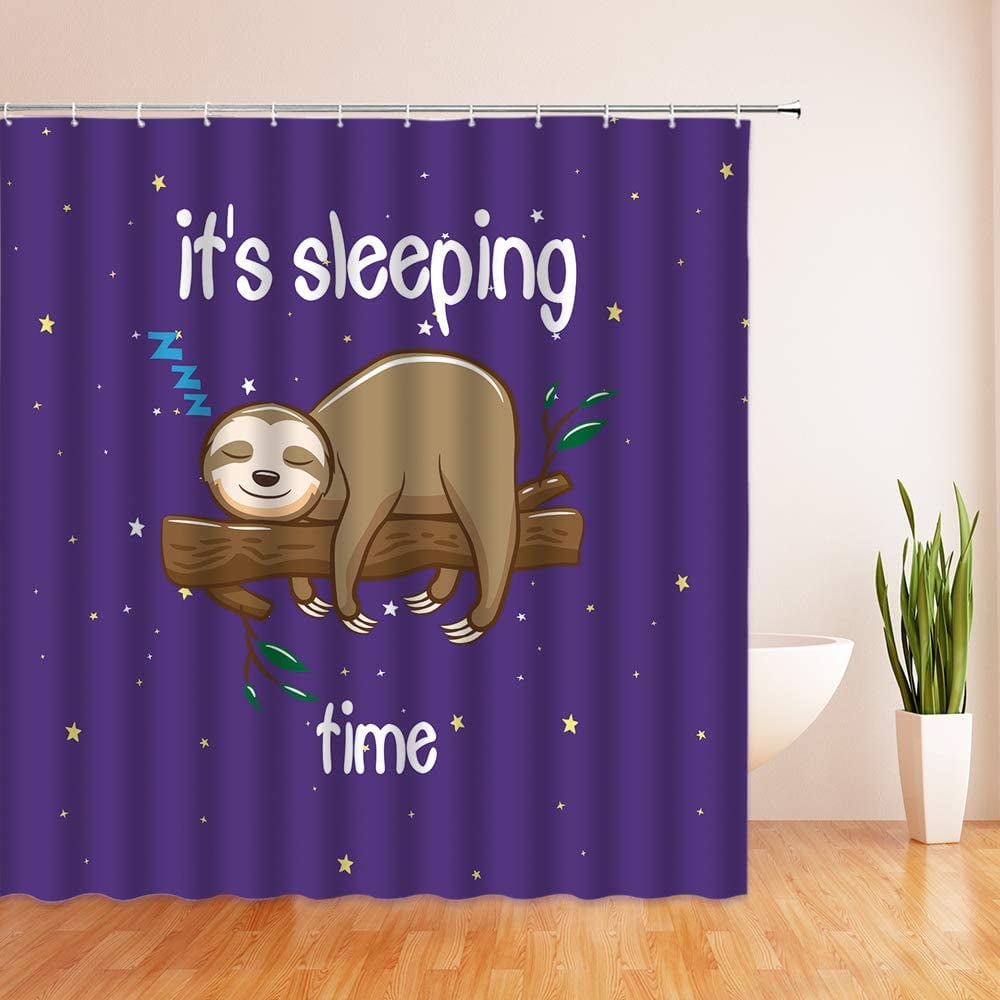 Cute Sloth Shower Curtain Funny Quotes It is Sleeping Time Cartoon Lazy  Animals Sloth Sleep on The Tree Yellow Star Kids Fabric Bathroom Curtain  Set 70x70 Inch with Hooks | Walmart Canada