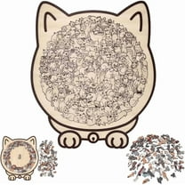 135-Piece Morandi-Colored Cat Shaped Wooden Jigsaw Puzzle, Cats Shaped Wooden Puzzle, Unique Animal Shape Wood Puzzle, Creative Puzzle Gifts for Cat Lovers, Puzzles for Adults ADHD,Travel Game-D