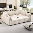 thumbnail image 2 of EUROCO 85.4" 5-Seat Sectional Sofa Bed,L-Shaped Sofa Couch with 2 USB Ports, a Movable Ottoman and Chenille Fabric,Modular Sleeper Sofa Couch for Living Room or Apartment,Beige, 2 of 8