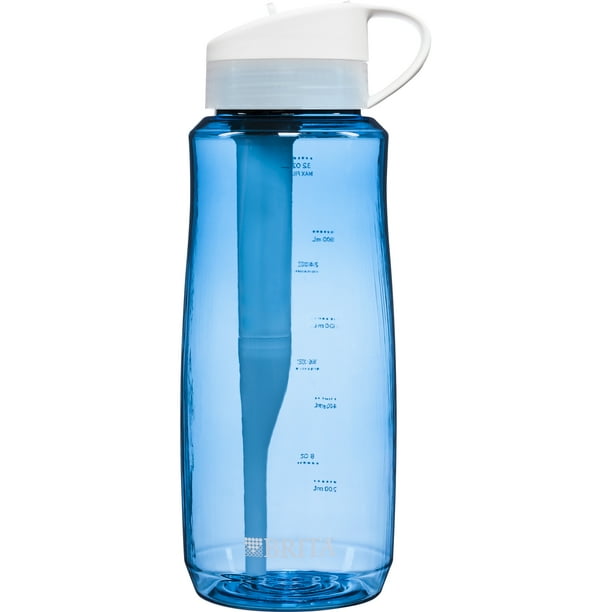 Brita Large Hard Sided Water Bottle with 1 Filter BPA Free Blue