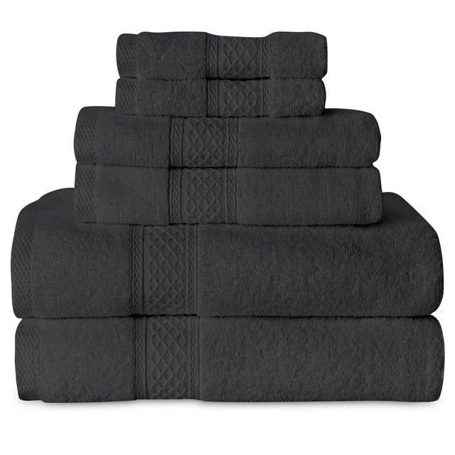 Gogreen Gray Bath Towel Sets of 6 Pieces, 2 Bath Towels 2 Hand Towels 2 Washcloths, 100% Cotton Highly Absorbent Towels for Bathroom, Gym, Hotel (Dark gray)