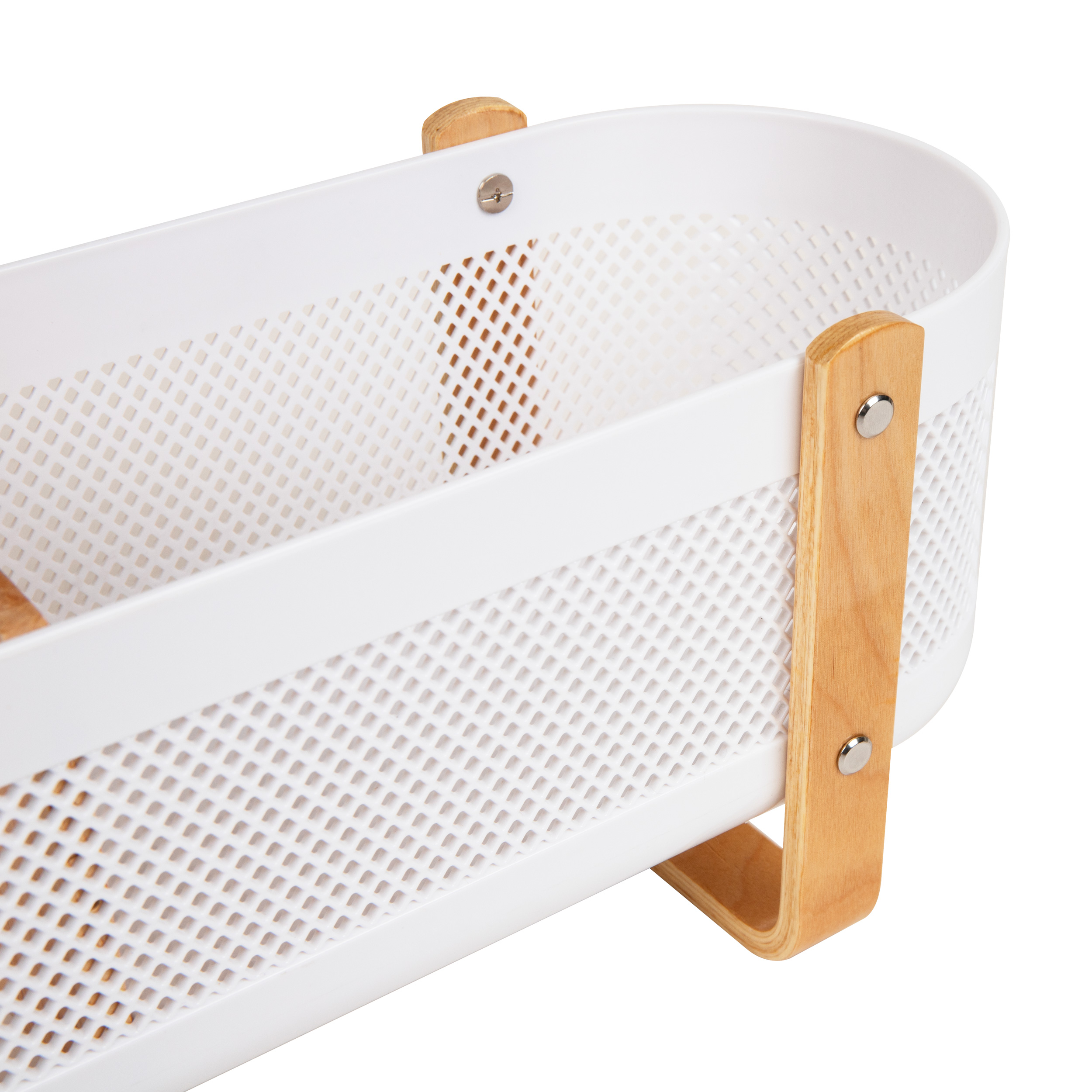 Mind Reader Divided Storage Basket with Legs, Desktop Organization, Office, Plastic, White and Brown