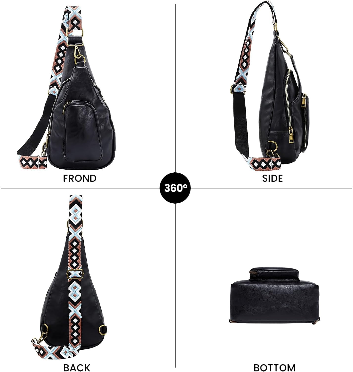 Sling Bag for Women Crossbody, PU Leather Small Sling bags Sling Chest Shoulder Backpack for Traveling Hiking