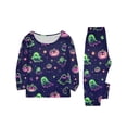 thumbnail image 3 of Family Halloween Pajama Set Long Sleeve Crew Neck, Soft Halloween Family Pajamas with Neon Green Ghost Pumpkin Print, Glow Matching Halloween Pajamas Sleepwear, 3 of 6