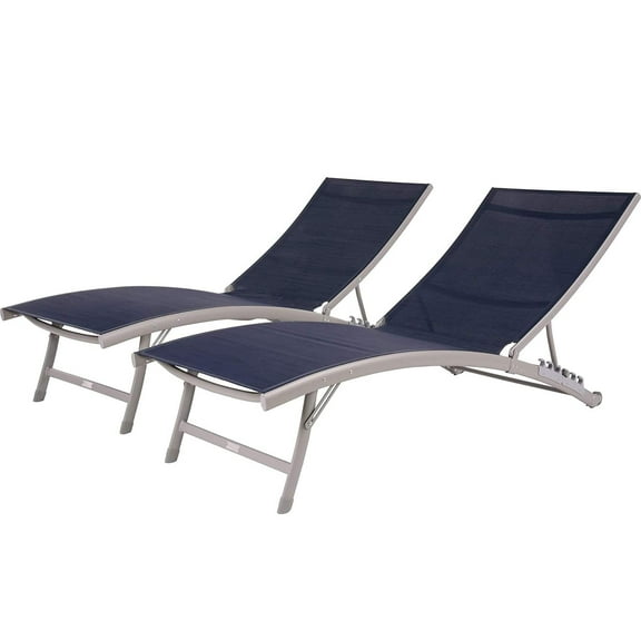 Vivere Clearwater Aluminum Lounger Set Made with Premium Phifertex Outdoor Fabric (265 lb Capacity) Navy