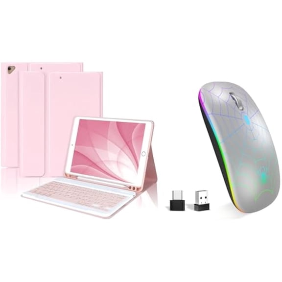 Pink Detachable Backlit Keyboard Folio with LED Wireless Mouse Bundle for 10.2" iPad 7th/8th/9th Gen, 10.5" iPad Air 3rd Gen & iPad Pro 10.5-inch
