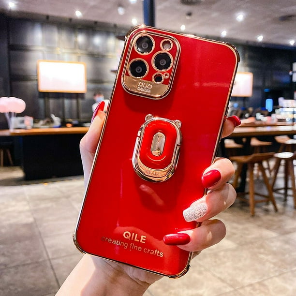 Funda de teléfono Boucho de lujo galvanizada para iphone 14 Plus 13 12 Pro MAX 11Pro XS XR X SE 6 7 8 plus funda de agarre de anillo con soporte para teléfono Tan Jianjun unisex