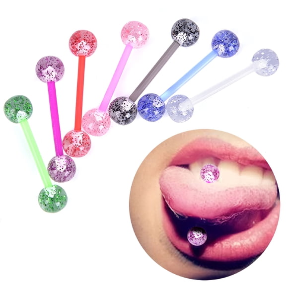 DESIGNICE 8PCS/Set Colorful Glitters Acrylic Barbell Ball Tongue Rings Piercing Jewelry