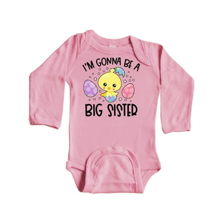 

Inktastic Easter I m Gonna Be a Big Sister with Purple and Pink Eggs Gift Baby Girl Long Sleeve Bodysuit