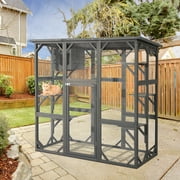 Magic Union Outdoor Wooden Cat House Large Cat Enclosures Kitten Cage with Weather Protection, Cat Catio with 6 Platforms and Extra Cat Hiding,Gray