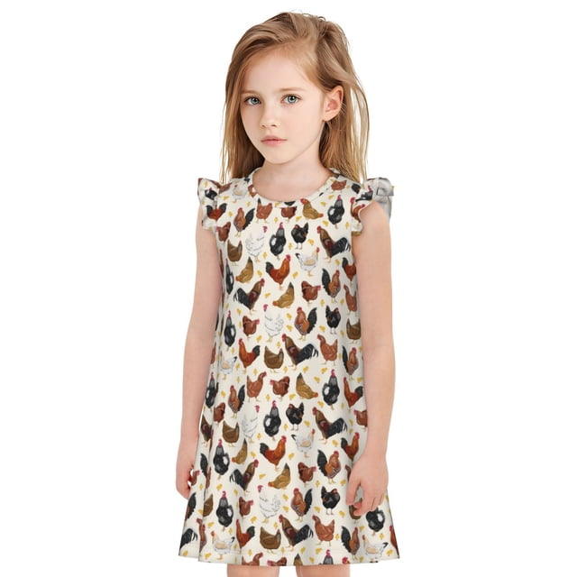 Balery Roosters and Chickens Camisón de princesa para niñas, pijama de algodón con mangas abullonadas, suave y bonito.-Small
