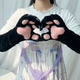 thumbnail image 7 of Byfri Black Pink Furry Animal Paw Gloves 40x15cm Warm Plush Mittens for Winter Festive Events, 7 of 7
