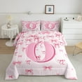 thumbnail image 2 of jejeloiu Personalized Gifts Bowtie Full Size Comforter Sets,Letter O Bedding Comforter Set,Pink Bow Bowknot Bedding Sets,Lightweight Room Decoration Reversible,3pcs, 2 of 8