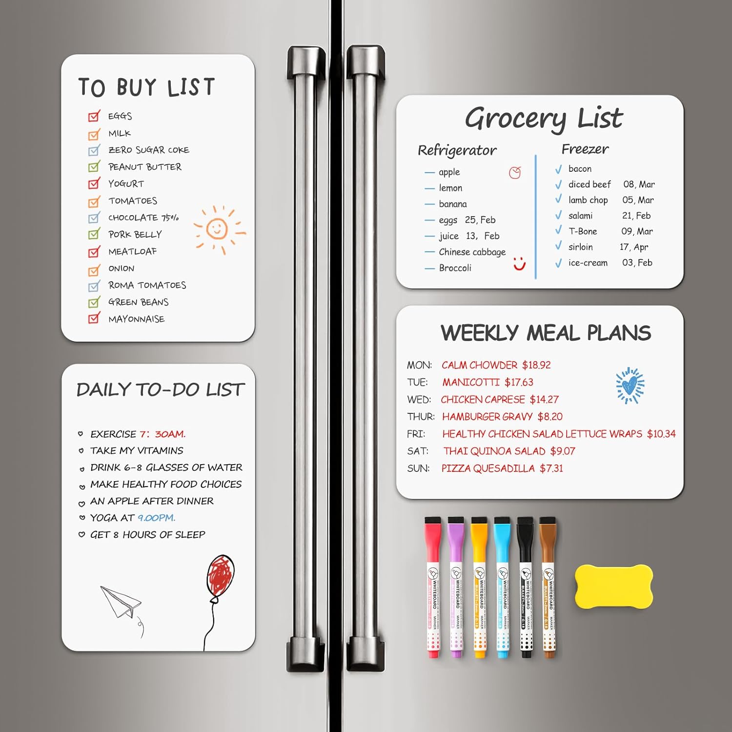 1 Pack Magnetic Dry Erase Board Sheet for Fridge, Erasable Refrigerator WhiteBoard w/ 4 Markers & 1 Eraser- Smooth and Flexible Small Magnet Blank Notepad for Home Kitchen Organizer and Planner