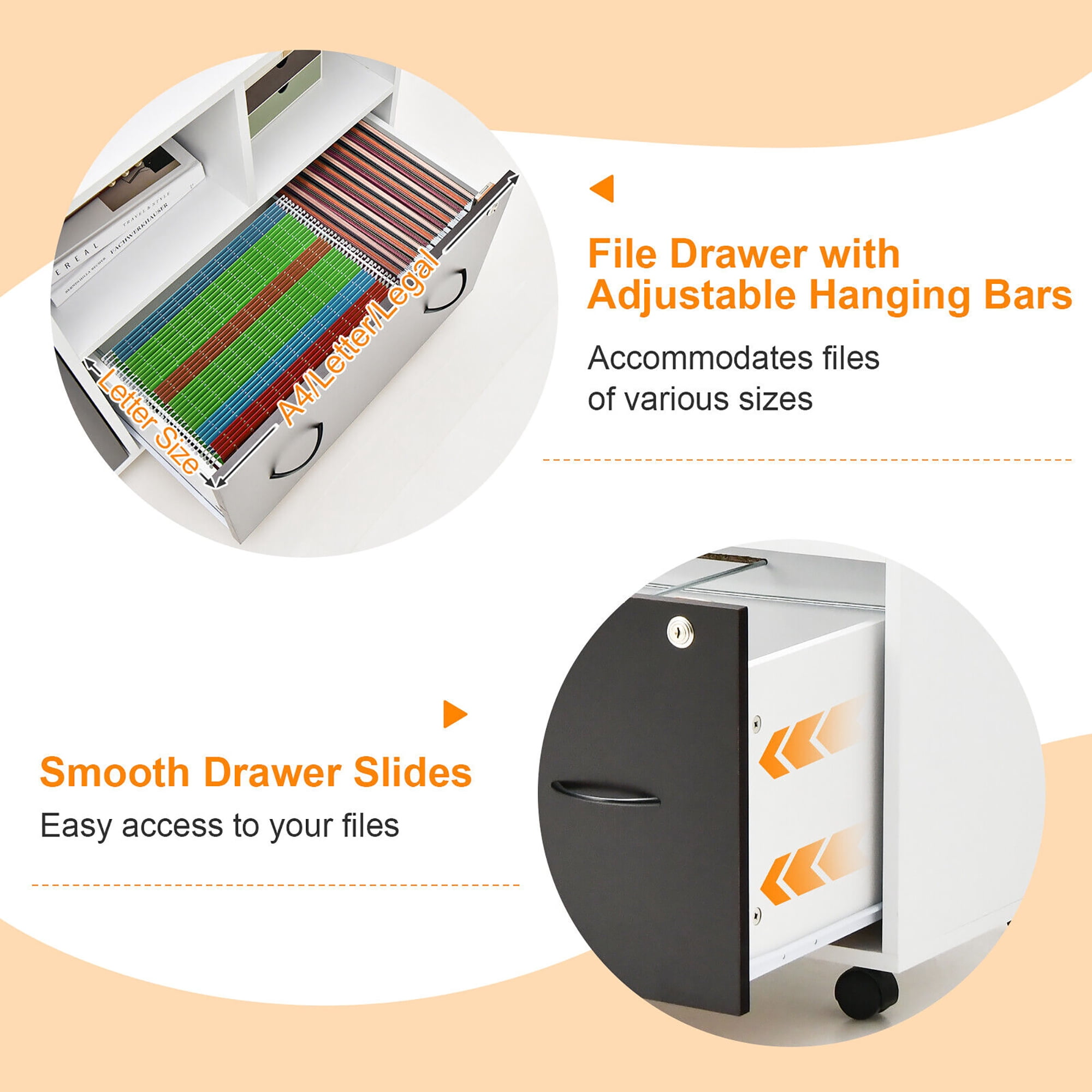 Gymax Mobile File Cabinet Lockable Lateral Filing Shelves for Letter / Legal / A4 Size