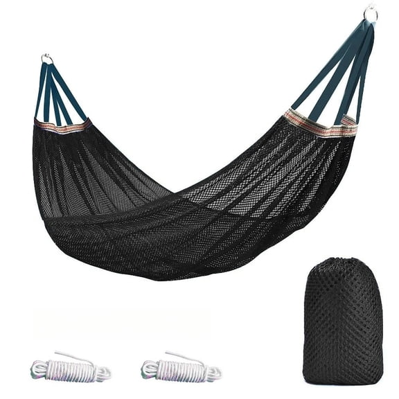 Ice Mesh Hammock with Curved Stick Anti Rollover Outdoor Swing Camping Travel Backyard Picnic Heavy Duty Portable