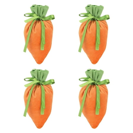 HILABEE 4 Pieces Easter Gift Bags Treat Bags Wrapping Decor Decorative Pouch Carrot Shaped Ornament for Wedding New Year without Bunny Ears