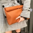 thumbnail image 4 of Bolso de mano de piel sintética suave y sencilla de color naranja con bordes enrollados para mujer, bolso de mano estilo retro informal para maquillaje, bolso Cip para mujer, 4 of 5