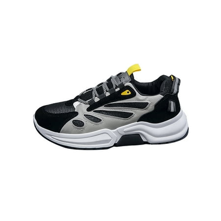 

Eloshman Mens Casual Anti Slip Athletic Shoes Walking Lightweight Thick Sole Fashion Lace Up Sneaker Black Yellow 6