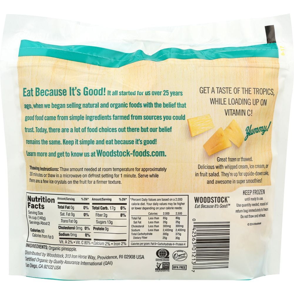 Woodstock Farms Organic Pineapple Chunk, 10 Ounce -- 12 per Case.