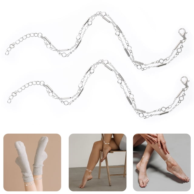 TABLETREANDS 2Ud Tobilleras Doble Capa Para Mujer De Metal Con Charm Y Chic