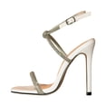 thumbnail image 7 of Stiletto Heels for Women Ankle Strap Heeled Sandals Sexy Open Square Toe Rhinestone Strappy Pumps Shoes for Party Dress White Size 6, 7 of 7