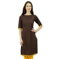 thumbnail image 2 of Phagun Indian Womens Solid Brown Kurti Cotton Tunic Regular Straight Kurta - 4, 2 of 2