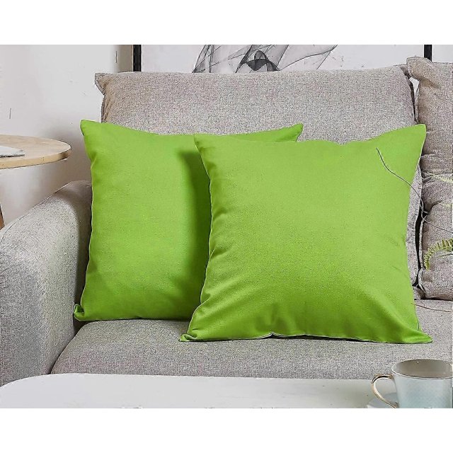 Set Of 2 Handmade Decorative Solid 100% Cotton Canvas Throw Pillow Covers, 11 Colors Available - (18"x18" 2 Pieces, Apple Green)