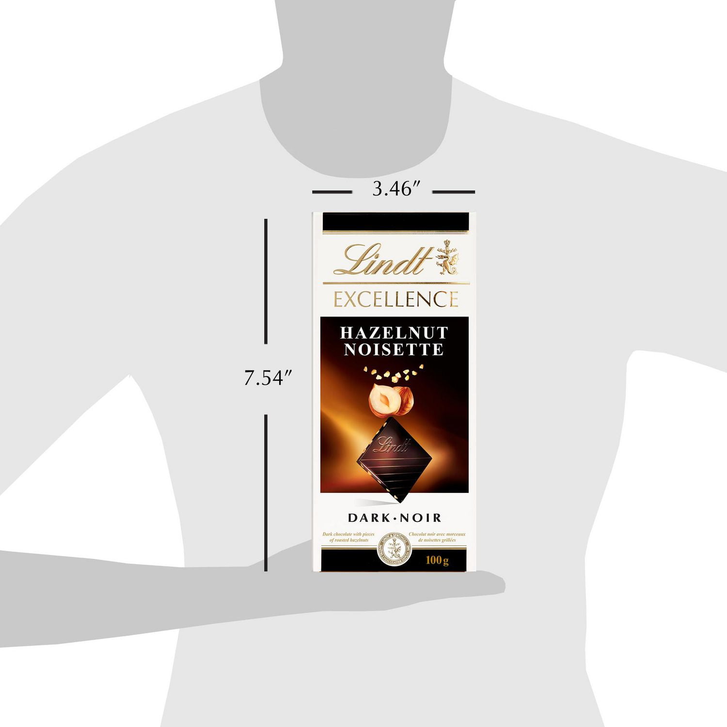 Chocolat noir Lindt EXCELLENCE Noisettes grillées – Barre (100 g)