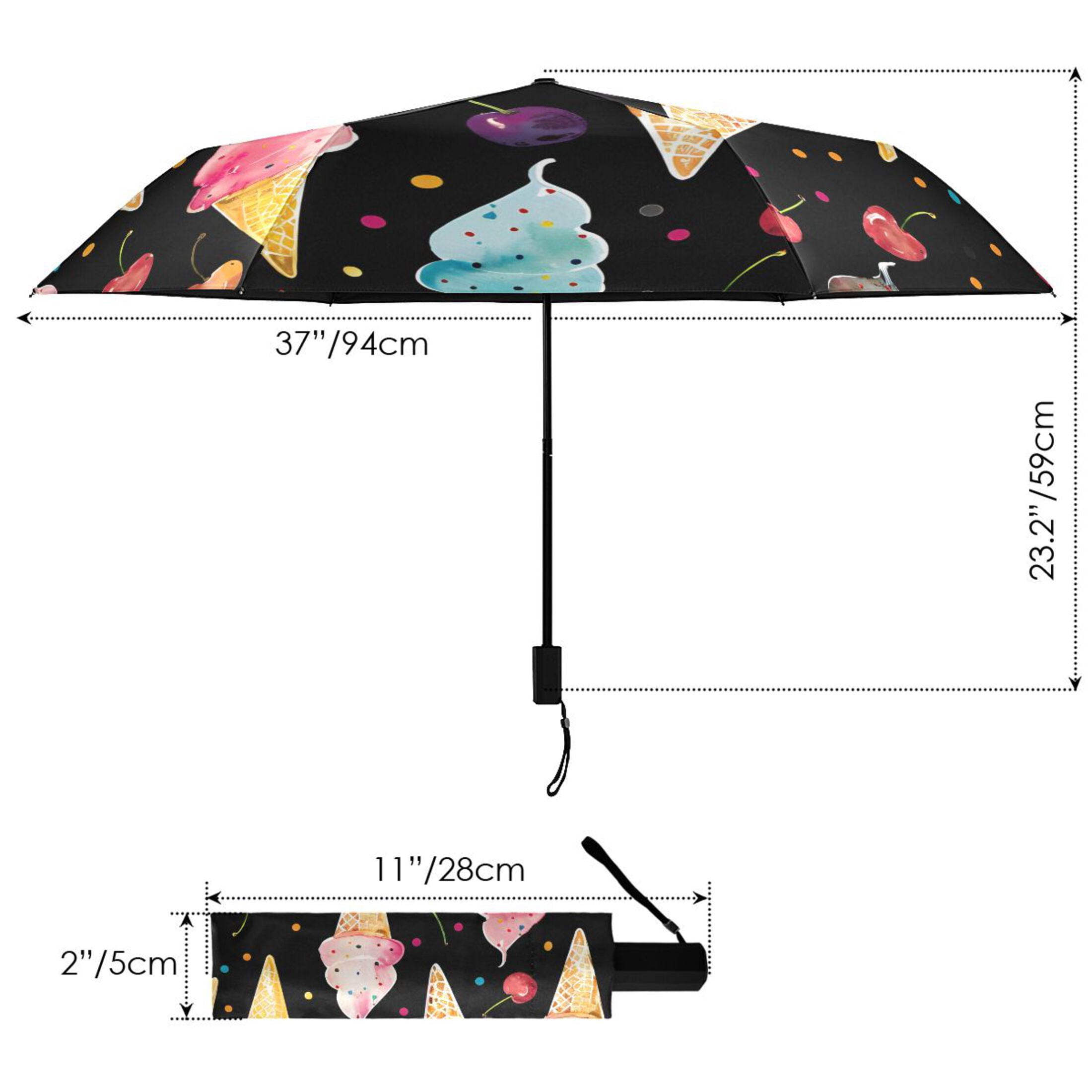 ALAZA Watercolor Ice Creams UPF 50+ Compact Folding Umbrella for Rain Travel Umbrella Packable