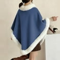 thumbnail image 4 of BLTIBY Faux Fur Trim Poncho for Women Thicken Warm Fleece Lined Cape Elegant Draped Winter Shawl Wraps Coats Fuzzy Pull On Cloak for Christmas Navy Free Size, 4 of 6