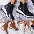 thumbnail image 2 of huanledash Women Round-toe Mid-Calf Wedge Sneakers Double Side Zipper Platform Ankle Boots, 2 of 7