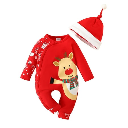 

WIQUOKETT Boys Girls Long Sleeve Christmas Cartoon Prints Romper Jumpsuit Clothes