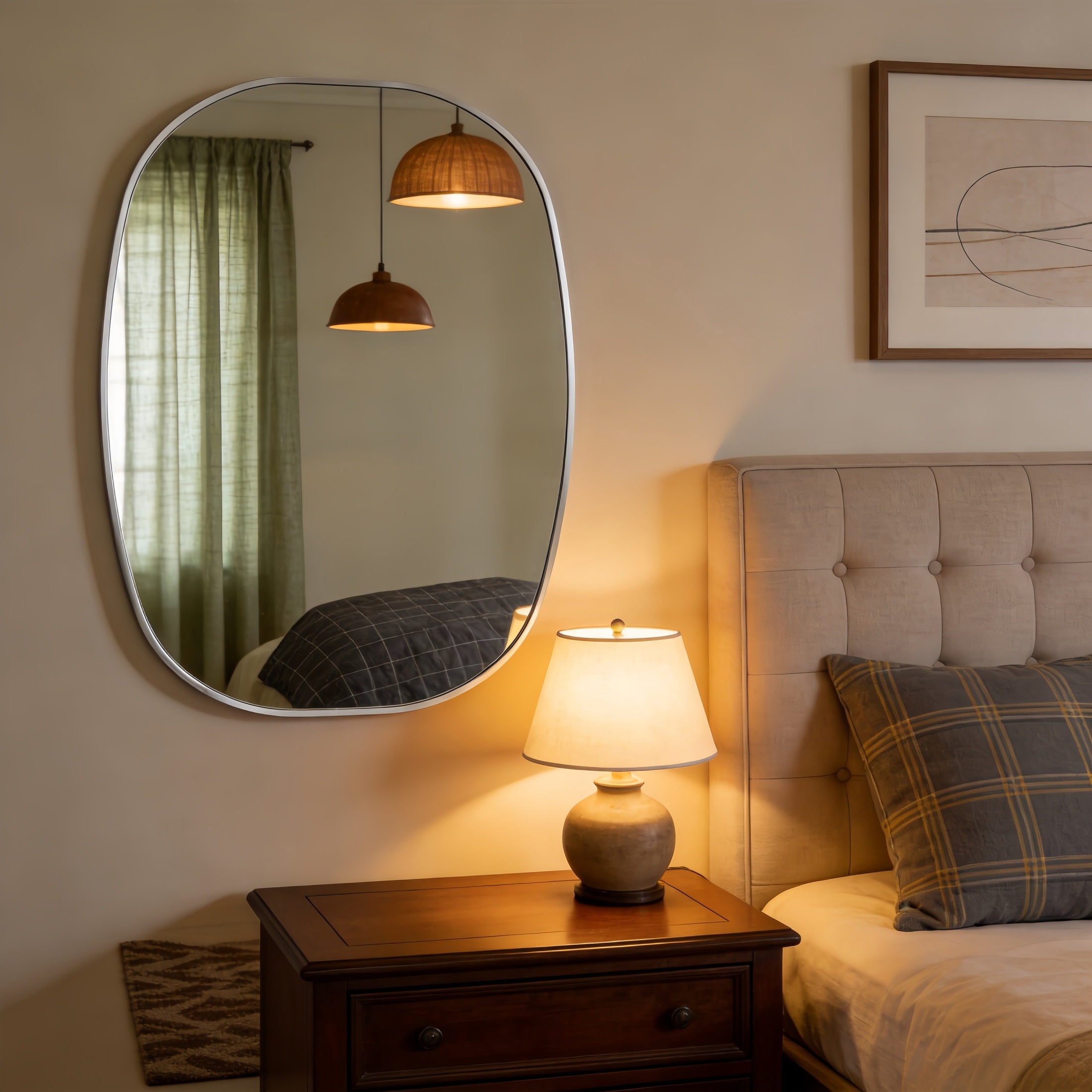 Noble House 24"x32" Unique Metal Framed Oval Wall Mirror, Modern Oblong Vanity Mirror for Bathroom & Entryway, Silver